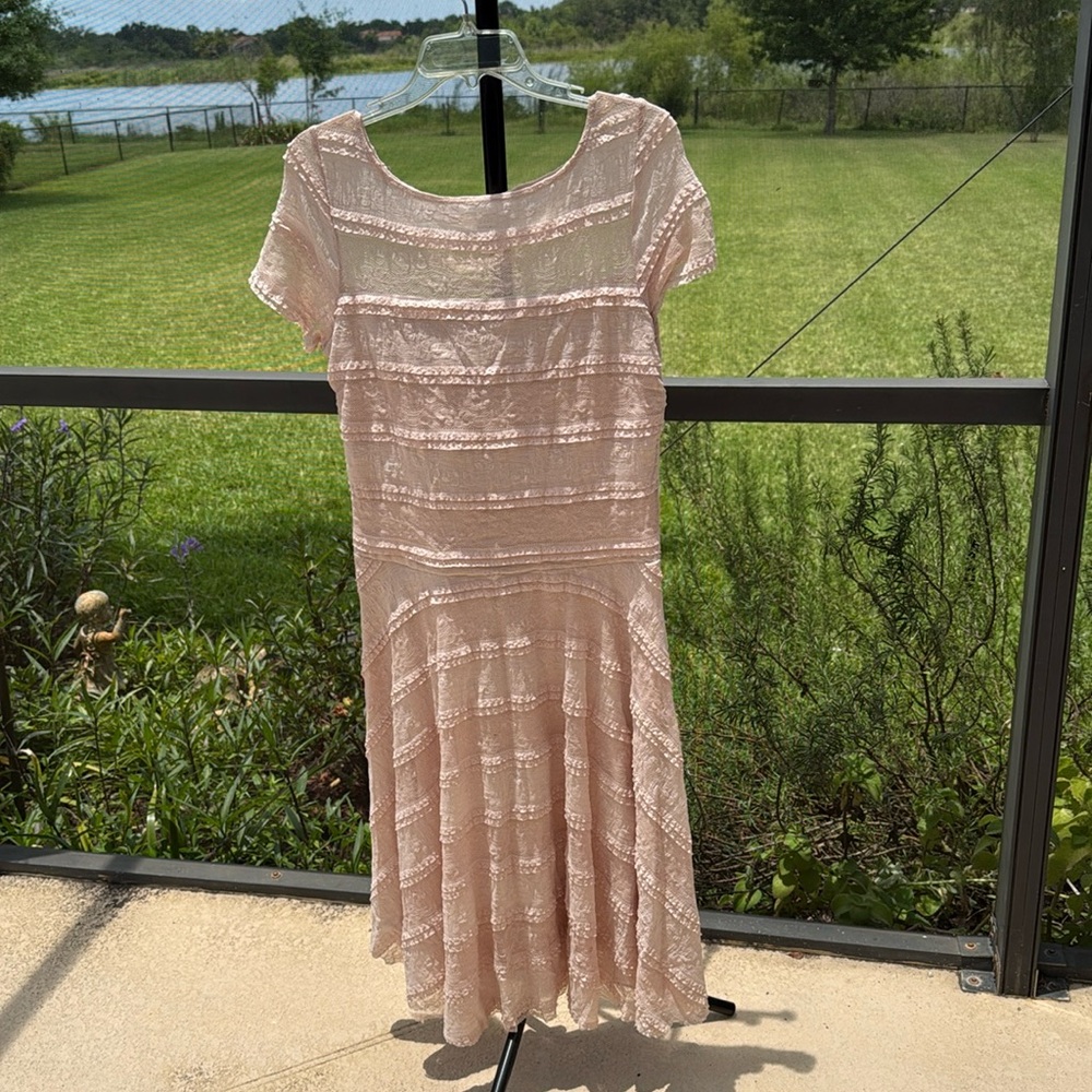 Sangria beige Lace Midi A-Line Dress Boho 12